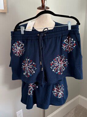 Mary Square Fireworks Shorts Set | Size XL | Patriotic July 4th Outfit